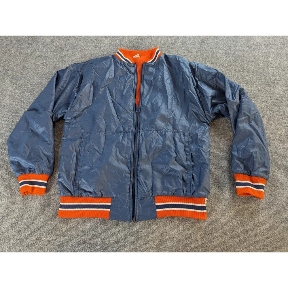 Vintage Russell Athletic Jacket Size L Blue Orange Nylon Full Zip Made In USA